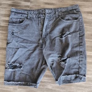 Grungecore black distressed skinny jeans shorts